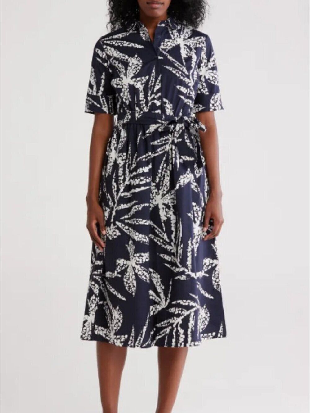 New Without Tags | DKNY | Sz 10 | Navy White Print Shirt Dress